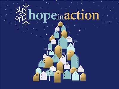 Catholic Charities Hope in Action 2020 logo - christmas tree, holiday, snowflake, nonprofit