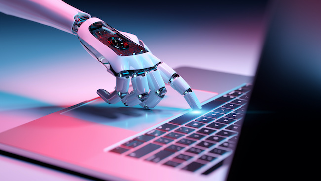 Robot Hand on Laptop AI Content