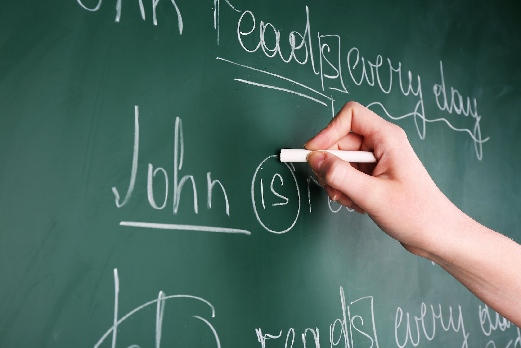 Grammar exercises on blackboard