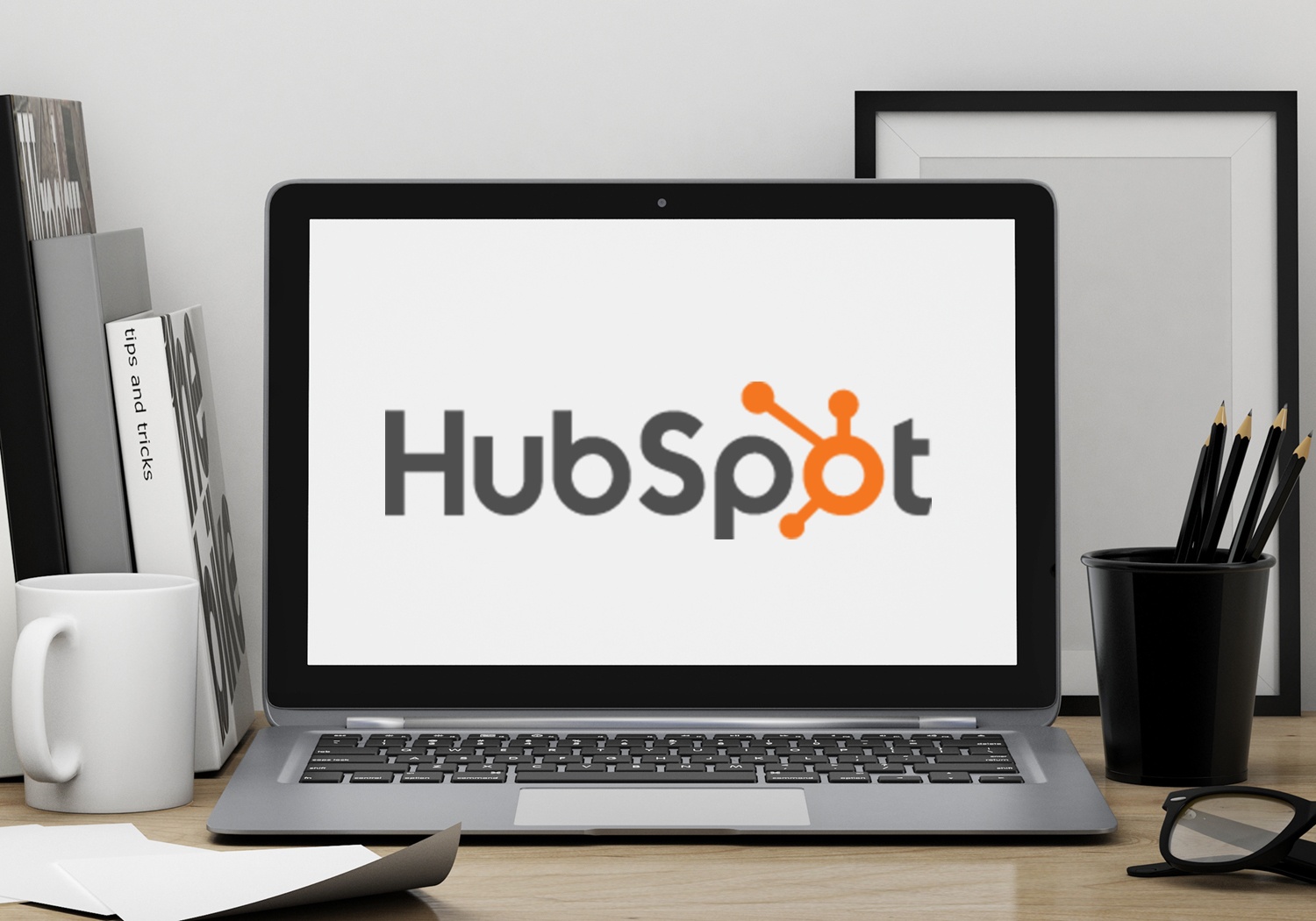 laptop computer with hubspot logo on screen